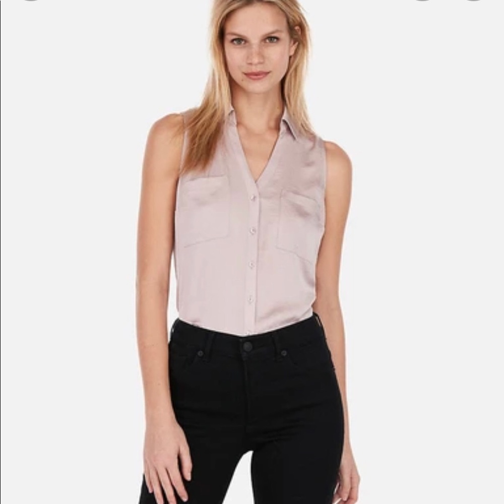 COPY - Express Sleeveless Satin Portfolio Shirt in Flower Petal Pink XS